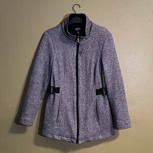 Jones New York Gray Herringbone Zip-Up Coat with Hood – M